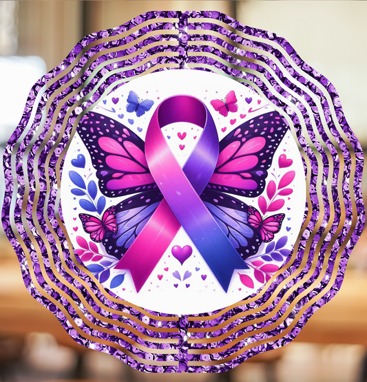 Purple and Pink Awareness Ribbon Windspinner